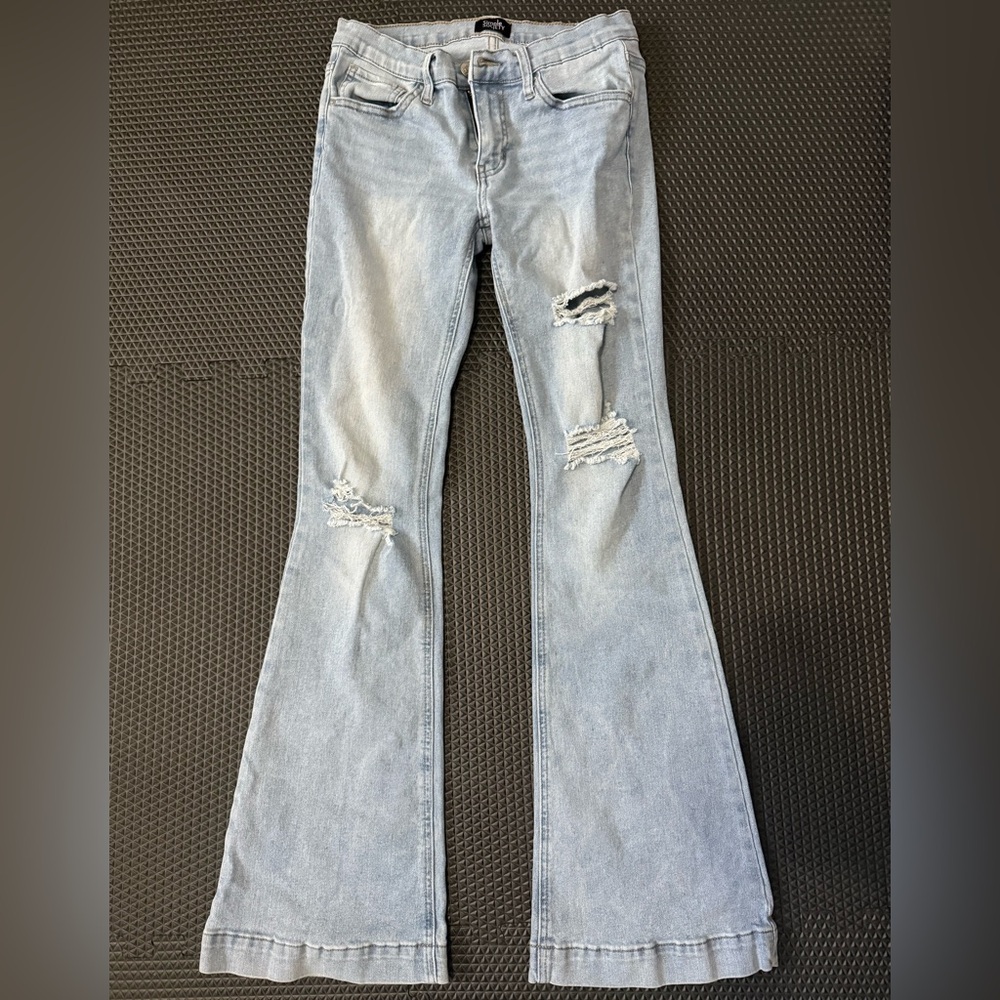 Blue Flare Jeans with Distressed Details